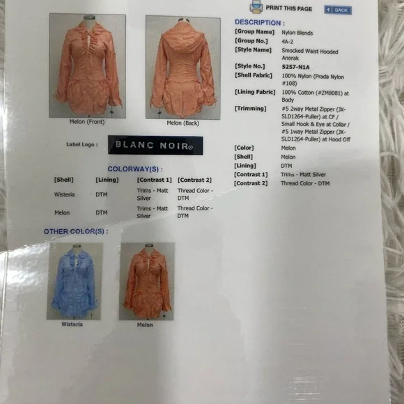 BLANC NOIR Sample Smocked Waist Nylon Anorak Windbreaker Hoodie Jacket Coral S - Picture 16 of 16